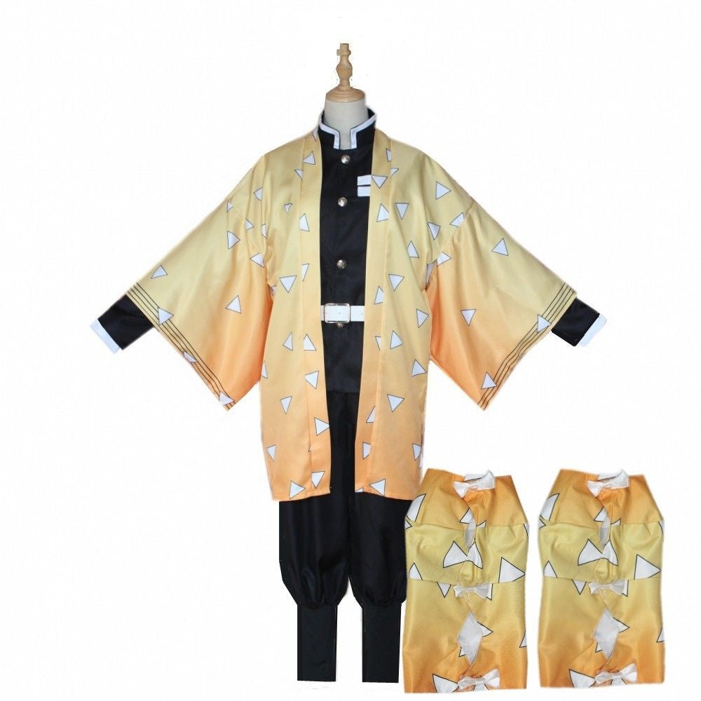 Demon Slayer Cosplay Costume Adult Size Zenitsu Agatsuma [sz:small]