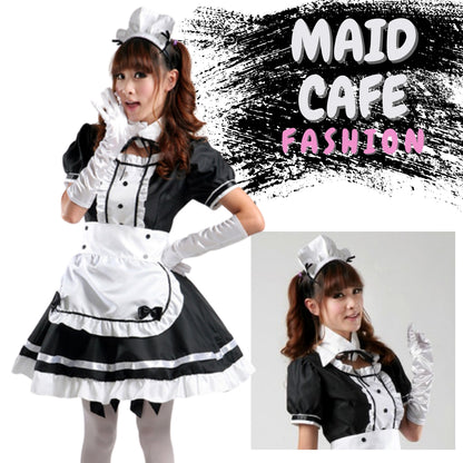 Kawaii French Maid Dress Lace Black And White Cosplay Costume [sz:large]