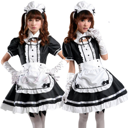 Kawaii French Maid Dress Lace Black And White Cosplay Costume [sz:5xl]