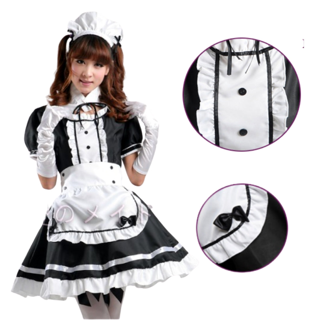 Kawaii French Maid Dress Lace Black And White Cosplay Costume [sz:5xl]