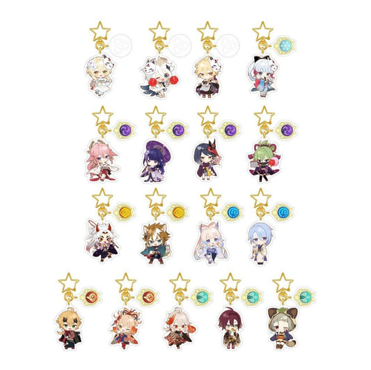 Genshin Impact Acrylic Keychain With Star Charm And Vision Element Assorted