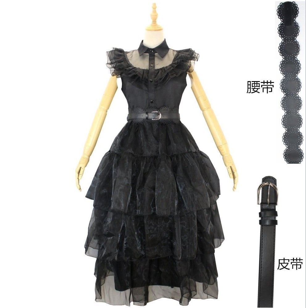 Wednesday Adams Cosplay Prom Black Dress Adult Size [sz:large]
