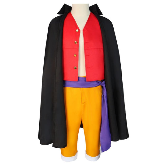 One Piece Wano Country Arc Luffy Cosplay Costume Black Cloak [sz:large]