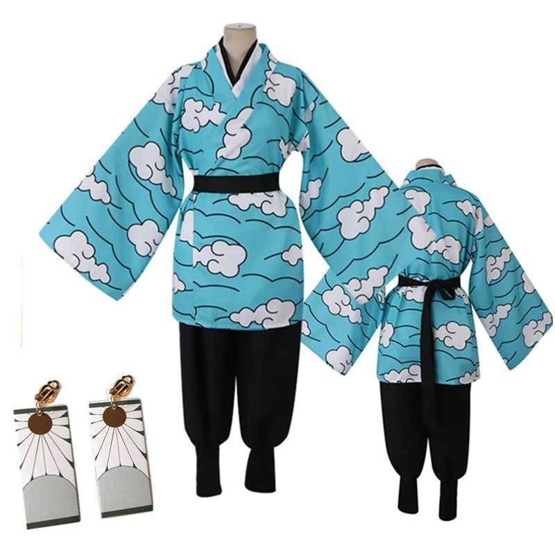 Demon Slayer Tanjiro Kamado Blue Kimono Cosplay Costume [sz:large]