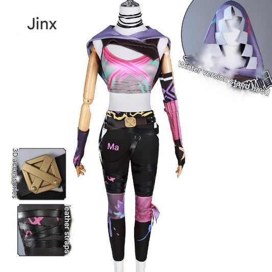 League Of Legends Arcane Prodigy Jinx Skin Cosplay Costume [sz:large]