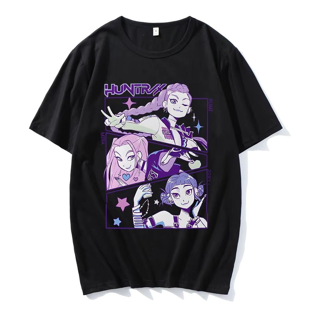 Kpop Demon Hunter Huntrix Photo At Front Black Shirt: 0. Xxs [sz:xxs]