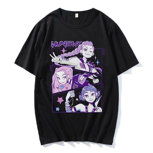 Kpop Demon Hunter Huntrix Photo At Front Black Shirt: 0. Xxs [sz:xxs]