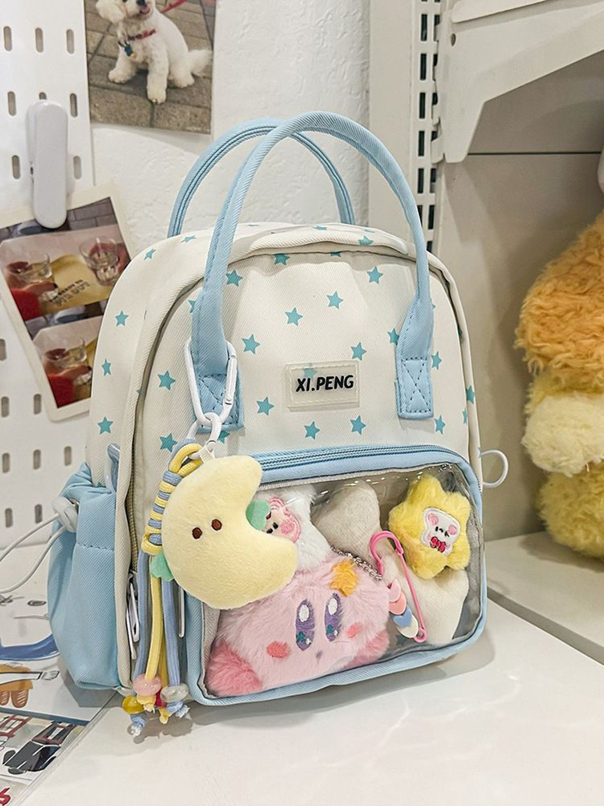 Ita Polkadots W/ Plush And Keychain Backpack: Blue [cl:blue]