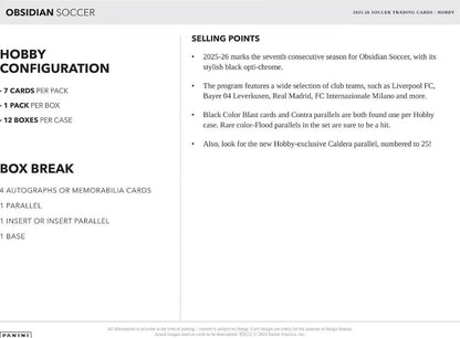 Soccer - 2025/26 Obsidian Soccer Cards Hobby Trading Card